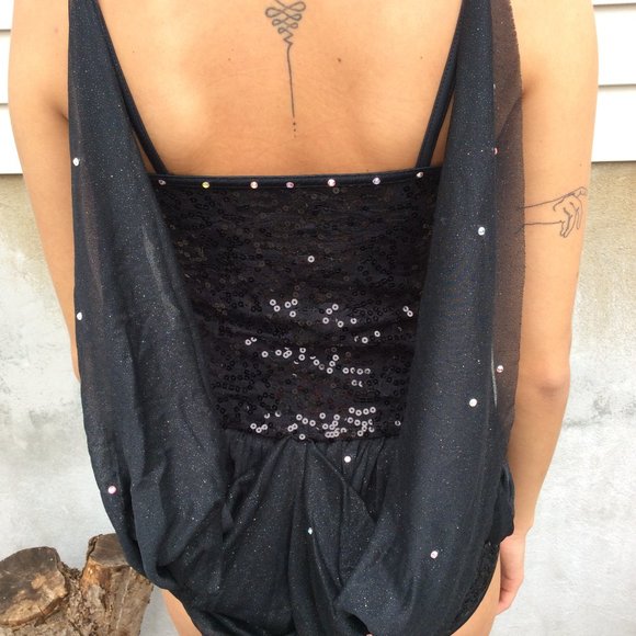 One Piece Black Leotard/Sequin Overlay with "wings" - Picture 4 of 4